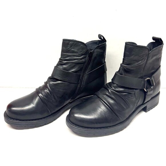 MIZ MOOZ RUCHED SOFT LEATHER BOOTIE SIDE ZIP BUCKLE 37EU / 7US BLACK Z-100 - Picture 2 of 5
